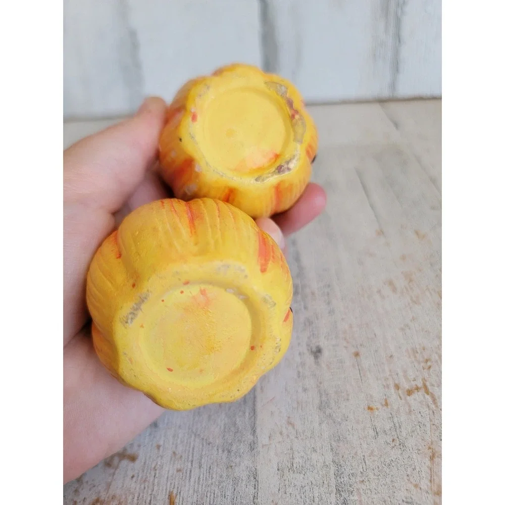 Vintage ceramic Jack O'Lantern pumpkin mini candle unique set home